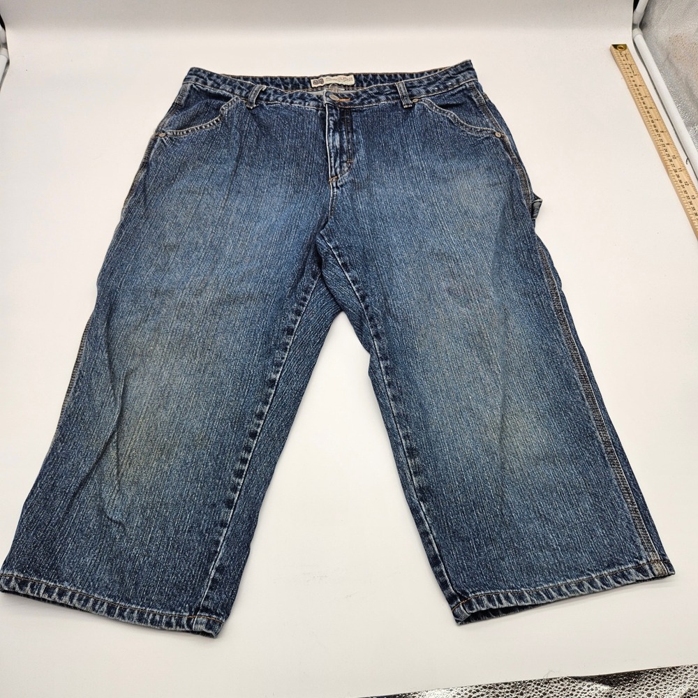 Faded Glory Mens Blue Denim Carpenter Capri Pants Relaxed Fit Utility Size 36x19